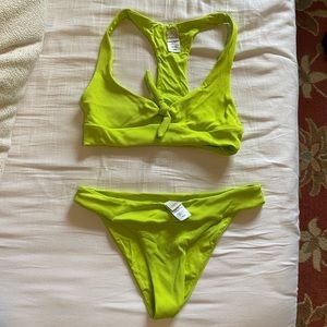 Neon Green L Space Ribbed Tara Top and Veronica Bottom SET